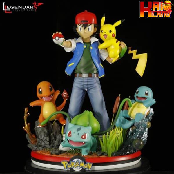 Pokemon Legendary Collectibles Ash Ketchum x Pikachu x Charmander x Squirtle x Bulbasaur Resin Statue 5