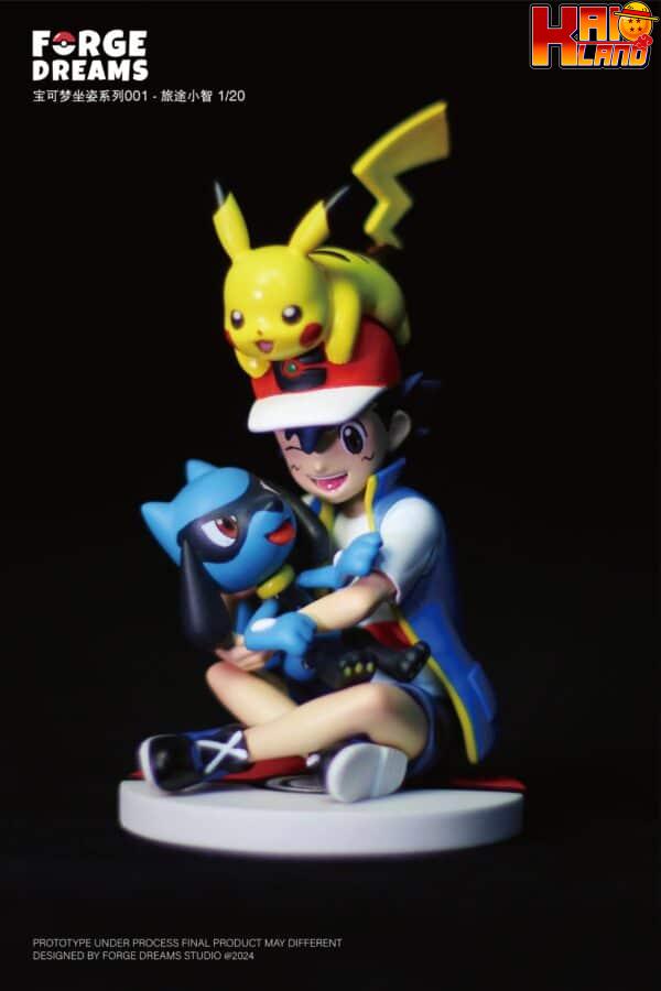 Pokemon Forge Dreams Studio Ash Ketchum x Pikachu x Riolu Resin Statue 1 scaled