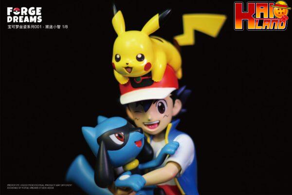 Pokemon Forge Dreams Studio Ash Ketchum x Pikachu x Riolu Resin Statue 3 scaled