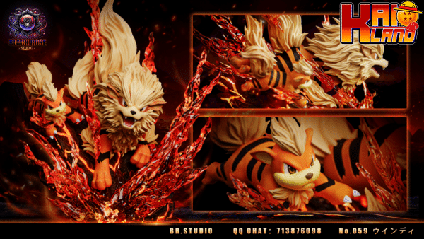 Pokemon Black Rose Studio Arcanine Evolution Resin Statue 6