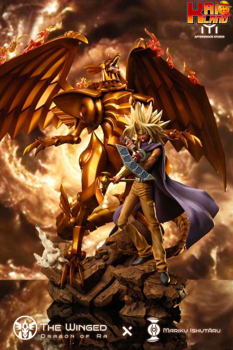 YuGiOh Aftershock Studio The Winged Dragon of Ra x Marik Ishtar Resin Statue 1