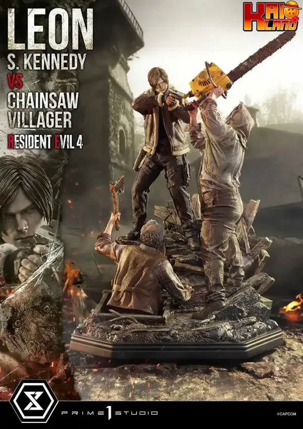 Resident Evil 4 Prime 1 Studio Leon S Kennedy versus Chainsaw Villager Licensed Resin Statue 1